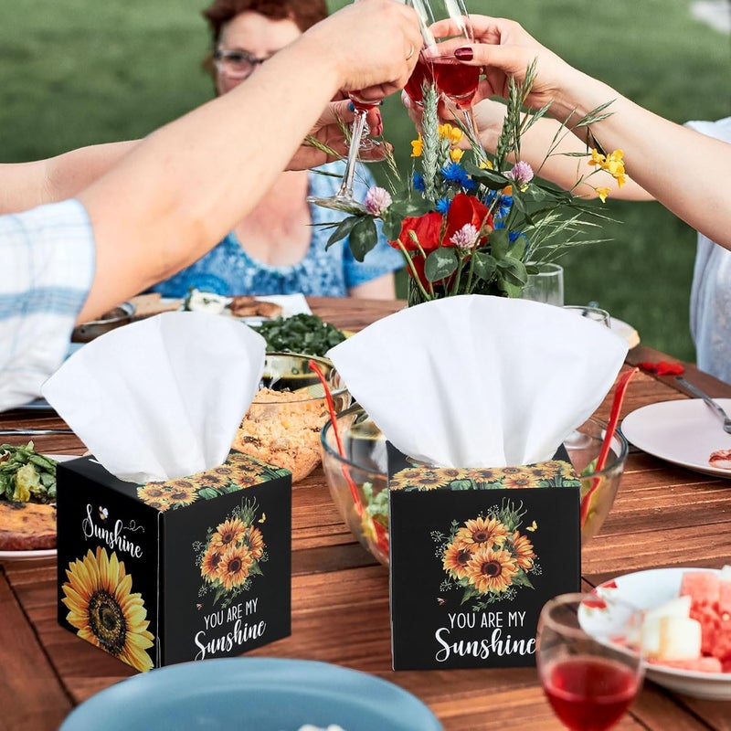 Fourluoo 12 Pack Summer Sunflower Facial Tissues Cube Boxes 600 Sheets 3 Ply Small Square Face Tissues Bulk for Summer Car Bedroom Supplies - Image 4